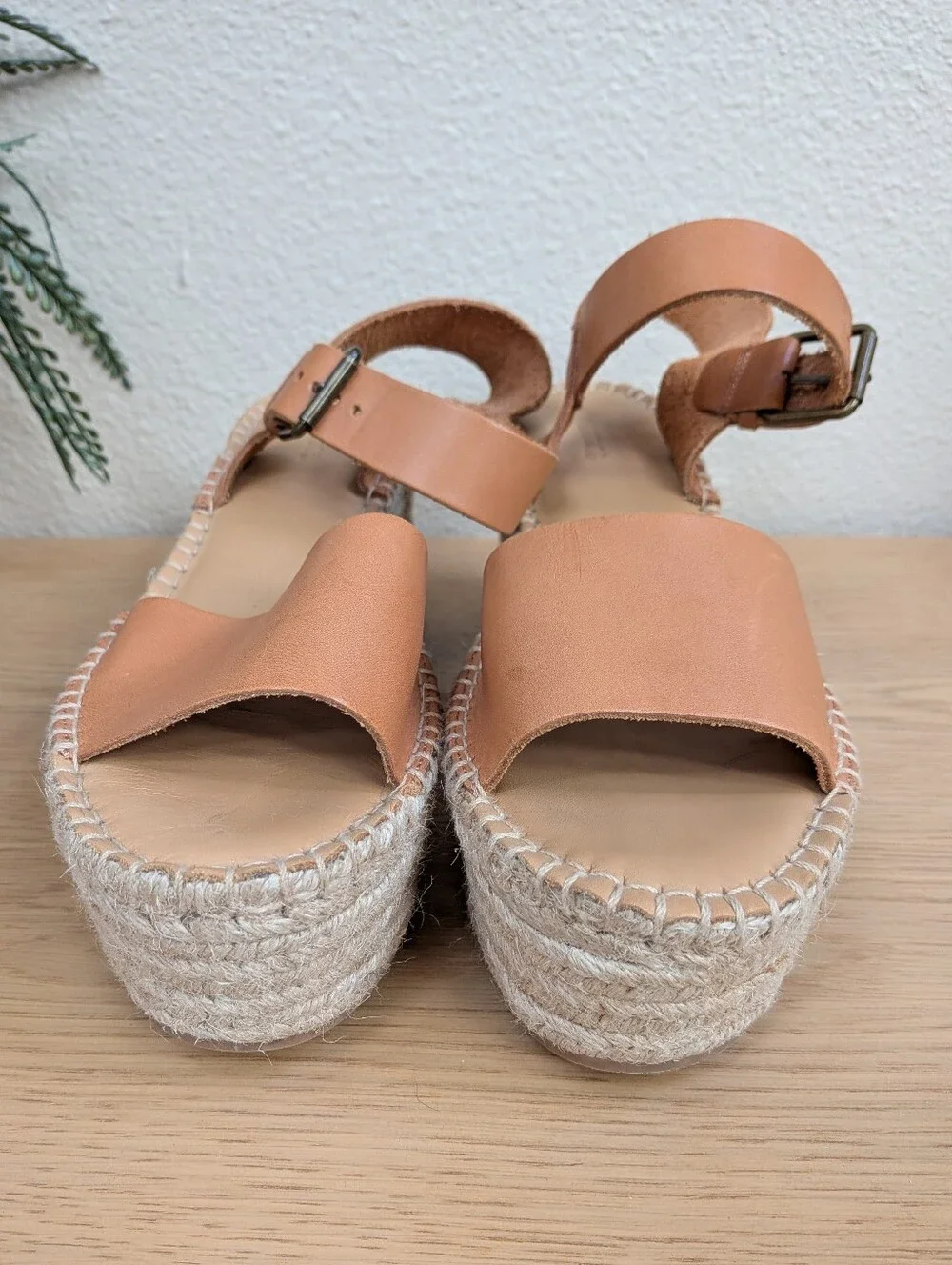 Soludos Minorca Brown Leather Platform Woven Espadrille Sandals Size 9